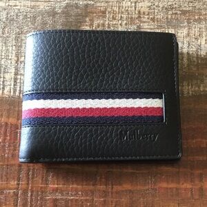 Authentic Mulberry Men’s 8 Card Stripes Animation Bifold Black Leather Wallet